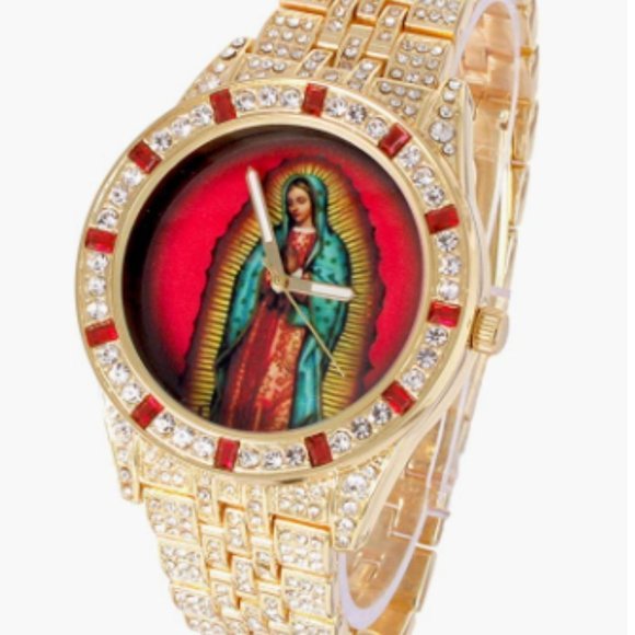 Men's Bling Icy Gold/Red Watch with Jesus Design - Picture 1 of 3